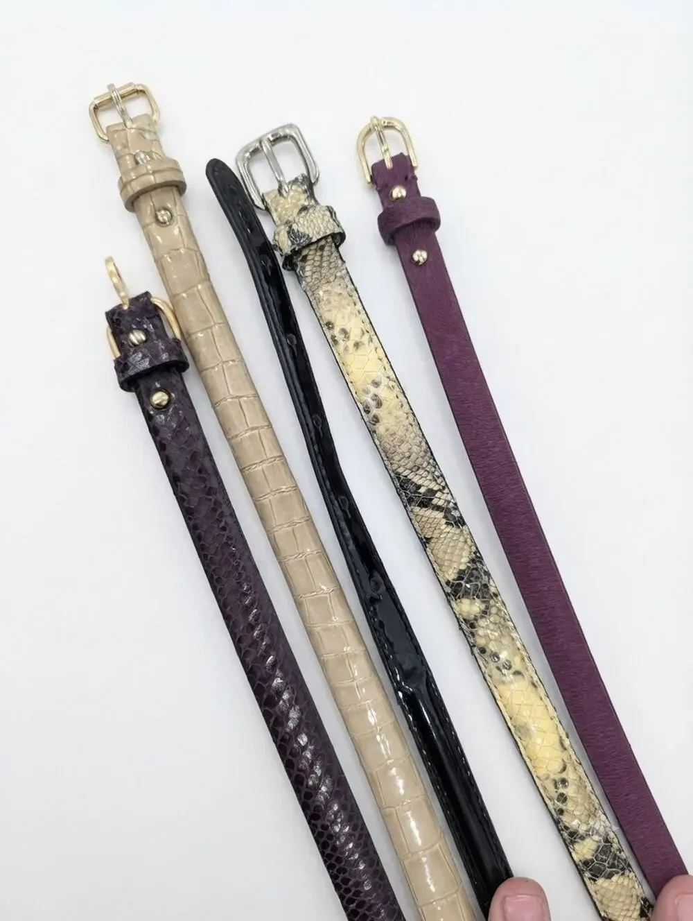 Belts: Skinny Mixed Texture Lot – Animal Print, Chic & Bohemian – Sizes S &...